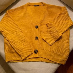Cropped boxy mustard yellow ASOS cardigan